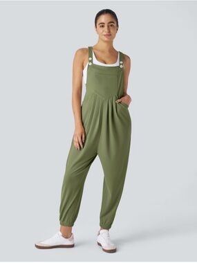 Halara Pockets Waffle Casual Jogger Overalls Loden Green